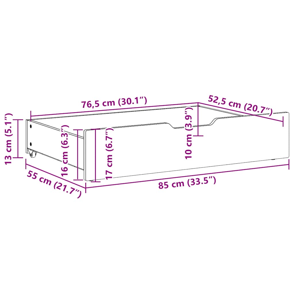 Συρτάρια Κρεβατιού 2 τεμ Λευκό 85x55x17 εκ. Μασίφ Ξύλο Πεύκου