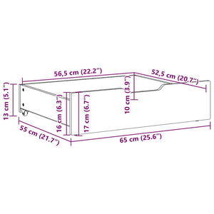 Συρτάρια Κρεβατιού με Ροδάκια 2 τεμ. 65x55x17 εκ. Μασίφ Πεύκο