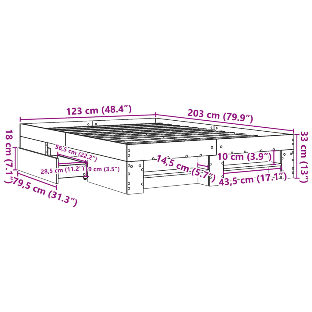 Πλαίσιο Κρεβατιού Χωρ. Στρώμα Καφέ Δρυς 120x200εκ. Επ. Ξύλο