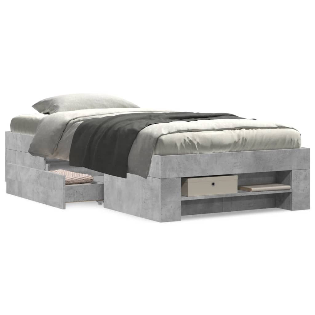 Πλαίσιο Κρεβατιού Γκρι Σκυροδέματος 90x200 εκ. Επεξεργ. Ξύλο