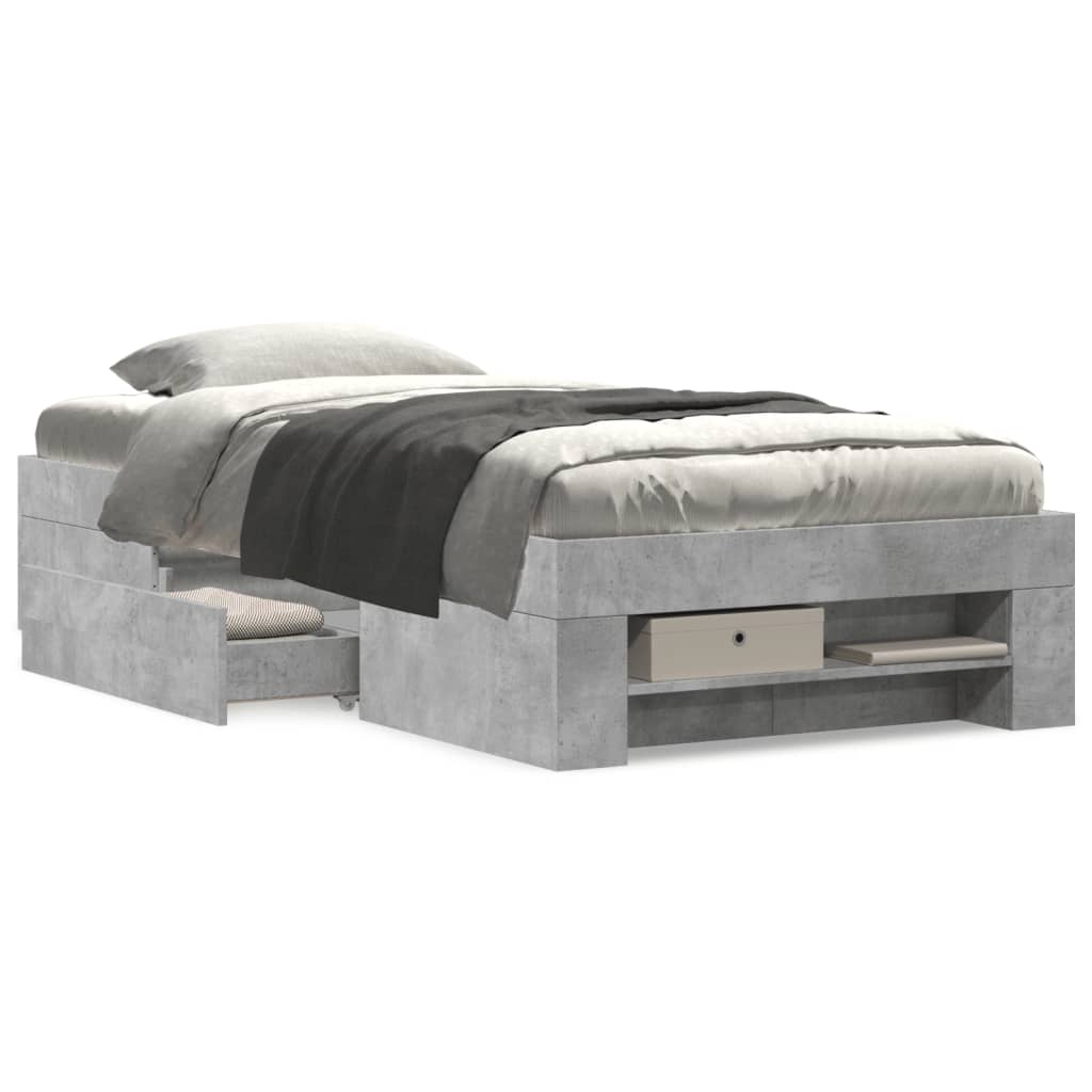 Πλαίσιο Κρεβατιού Γκρι Σκυροδέματος 75 x 190 εκ. Επεξεργ. Ξύλο