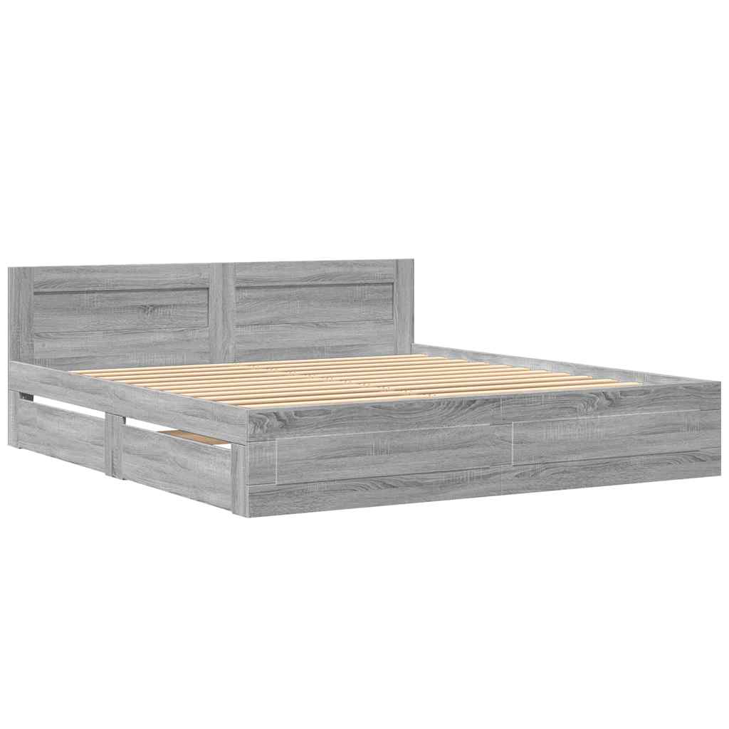 Πλαίσιο Κρεβατιού με Κεφαλάρι Γκρι Sonoma 180x200εκ. Επεξ. Ξύλο