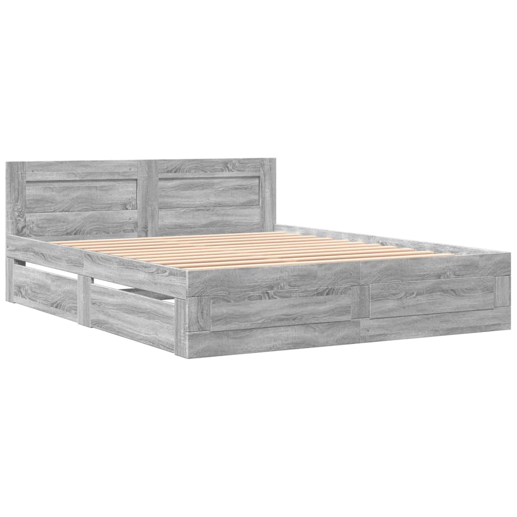 Πλαίσιο Κρεβατιού με Κεφαλάρι Γκρι Sonoma 160x200εκ. Επεξ. Ξύλο