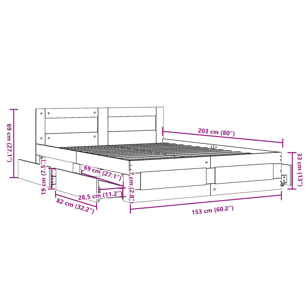 Πλαίσιο Κρεβατιού με Κεφαλάρι Sonoma Δρυς 150x200εκ. Επεξ. Ξύλο