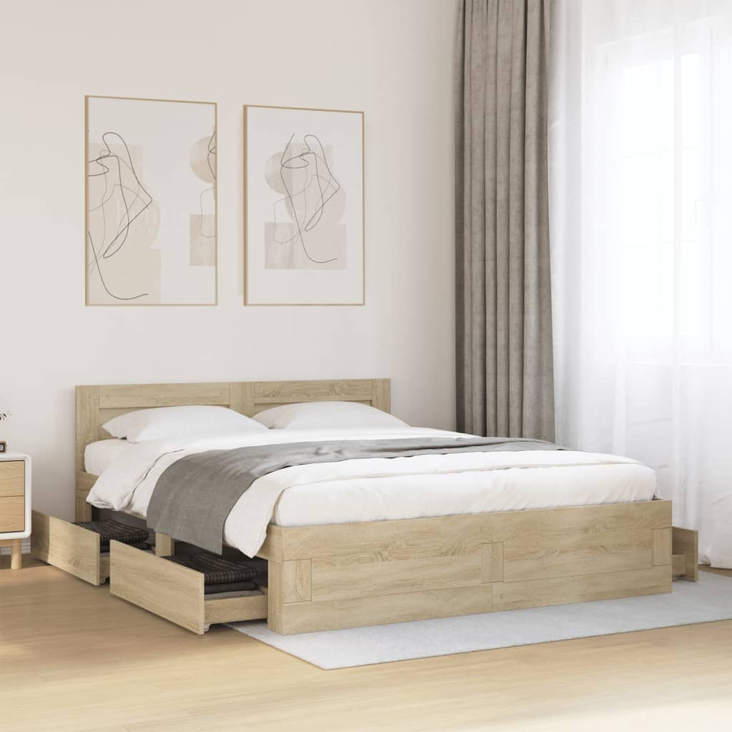 Πλαίσιο Κρεβατιού με Κεφαλάρι Sonoma Δρυς 150x200εκ. Επεξ. Ξύλο