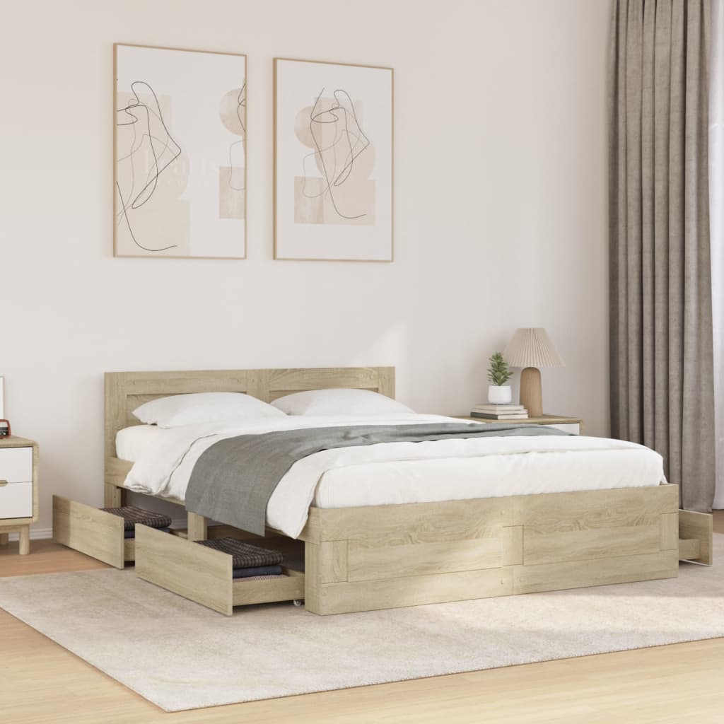 Πλαίσιο Κρεβατιού με Κεφαλάρι Sonoma Δρυς 140x200εκ. Επεξ. Ξύλο