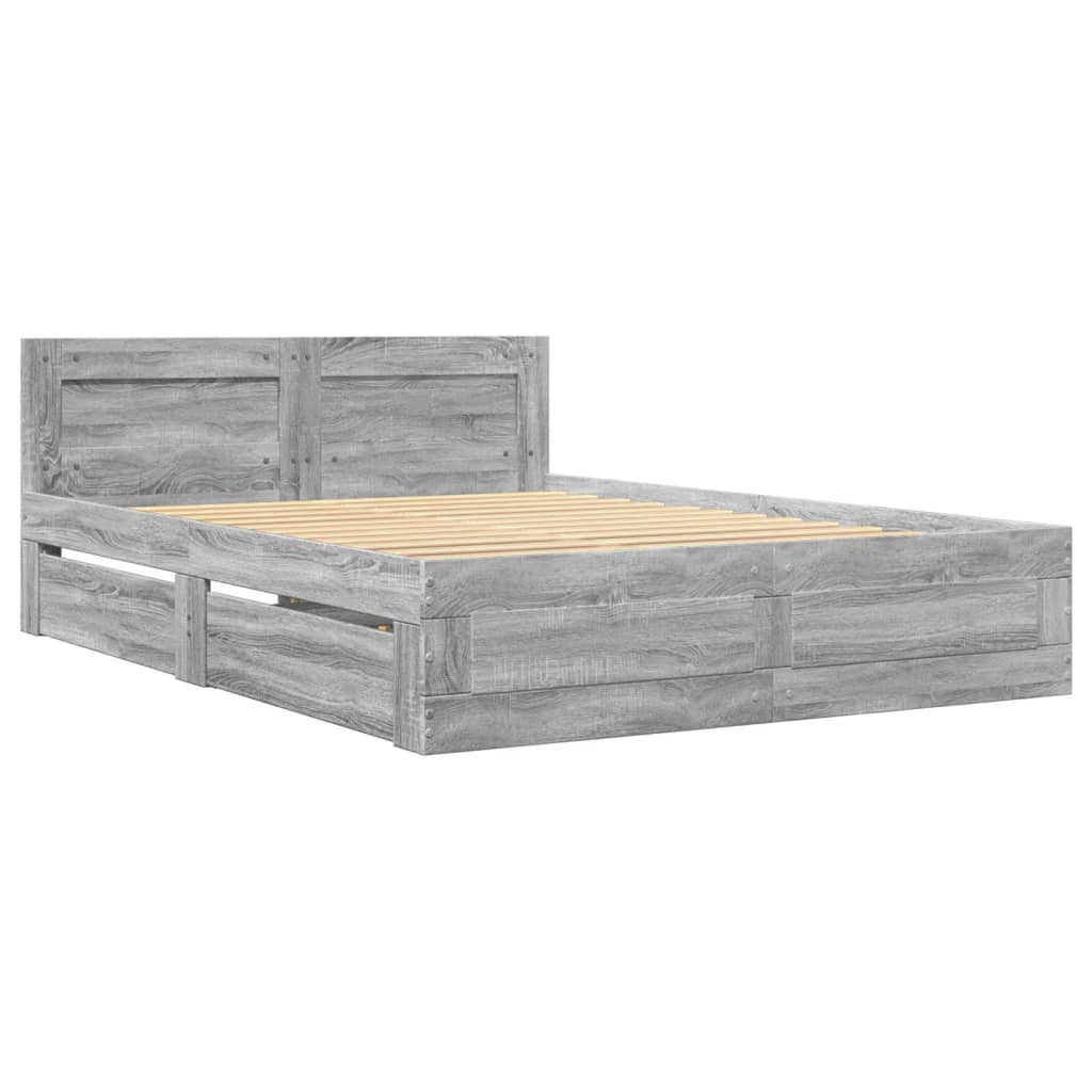 Πλαίσιο Κρεβατιού με Κεφαλάρι Γκρι Sonoma 140x200εκ. Επεξ. Ξύλο