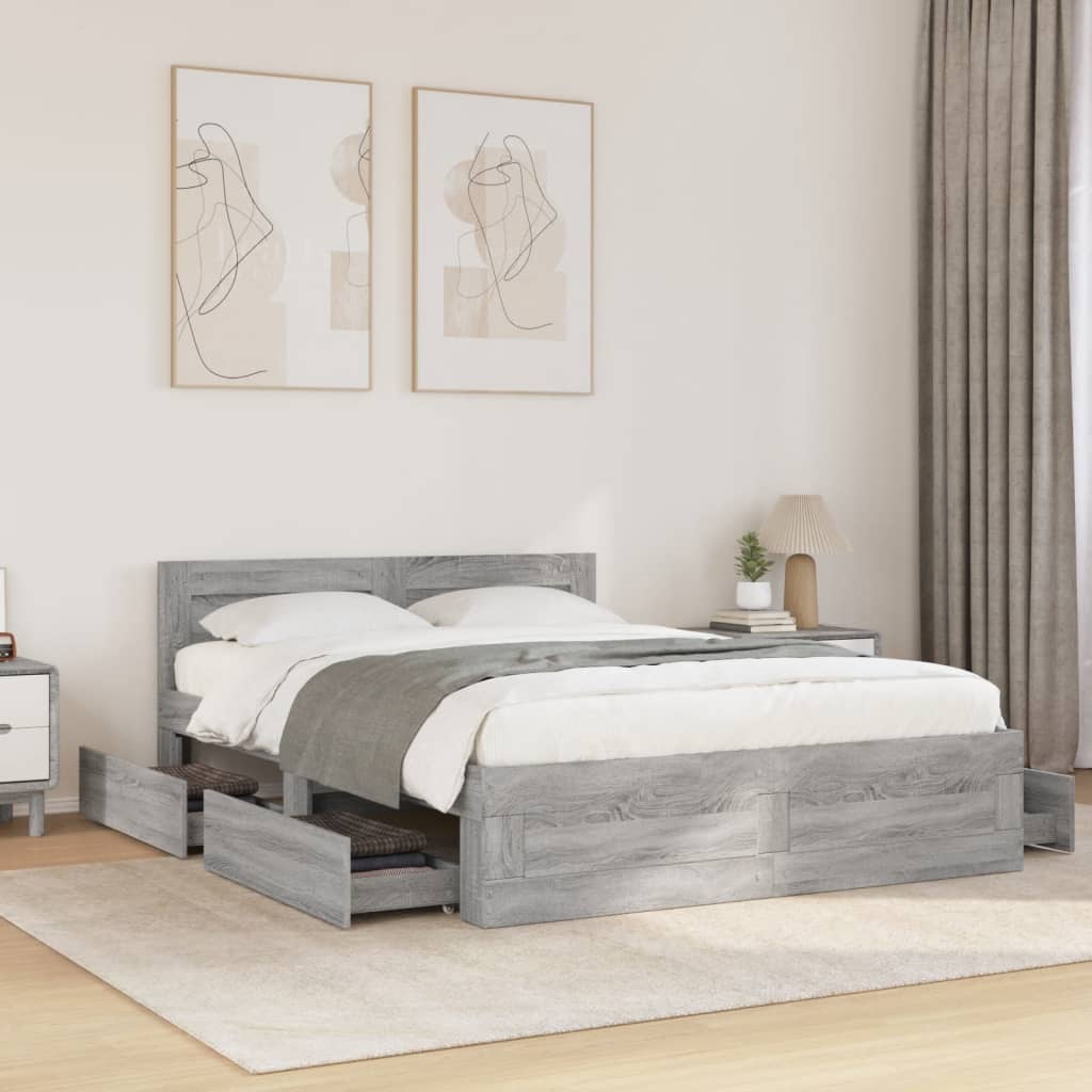 Πλαίσιο Κρεβατιού με Κεφαλάρι Γκρι Sonoma 140x200εκ. Επεξ. Ξύλο