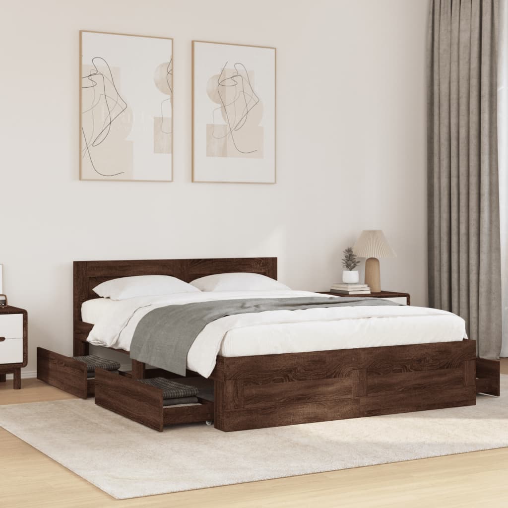 Πλαίσιο Κρεβατιού με Κεφαλάρι Καφέ δρυς 135x190 εκ.
