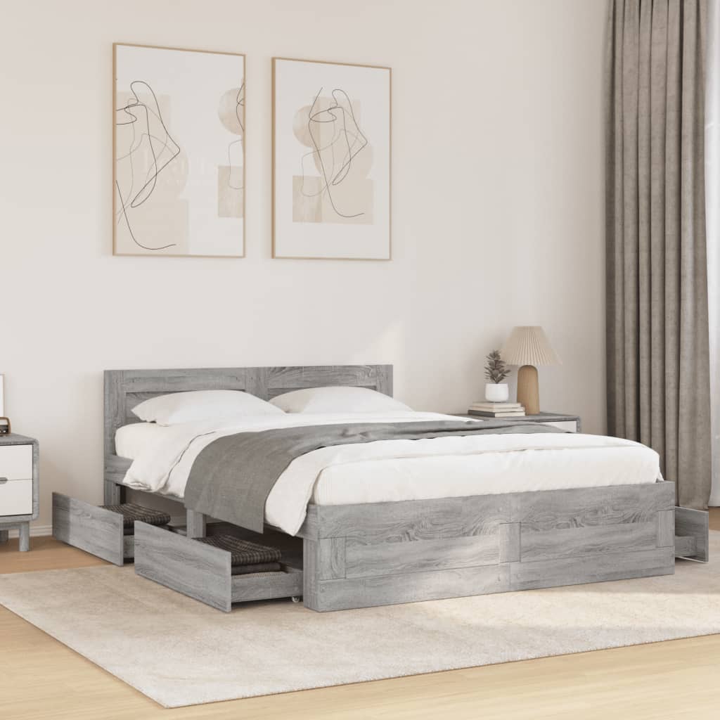 Πλαίσιο Κρεβατιού με Κεφαλάρι Γκρι sonoma 120x190εκ. Επεξ. Ξύλο