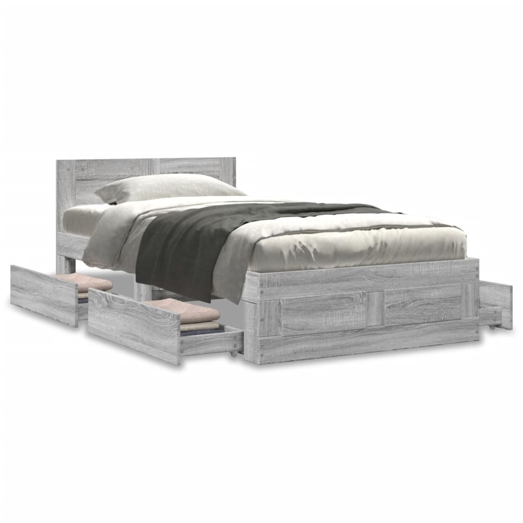 Πλαίσιο Κρεβατιού με Κεφαλάρι Γκρι Σκυρ. 90x190 εκ. Επεξ. Ξύλο