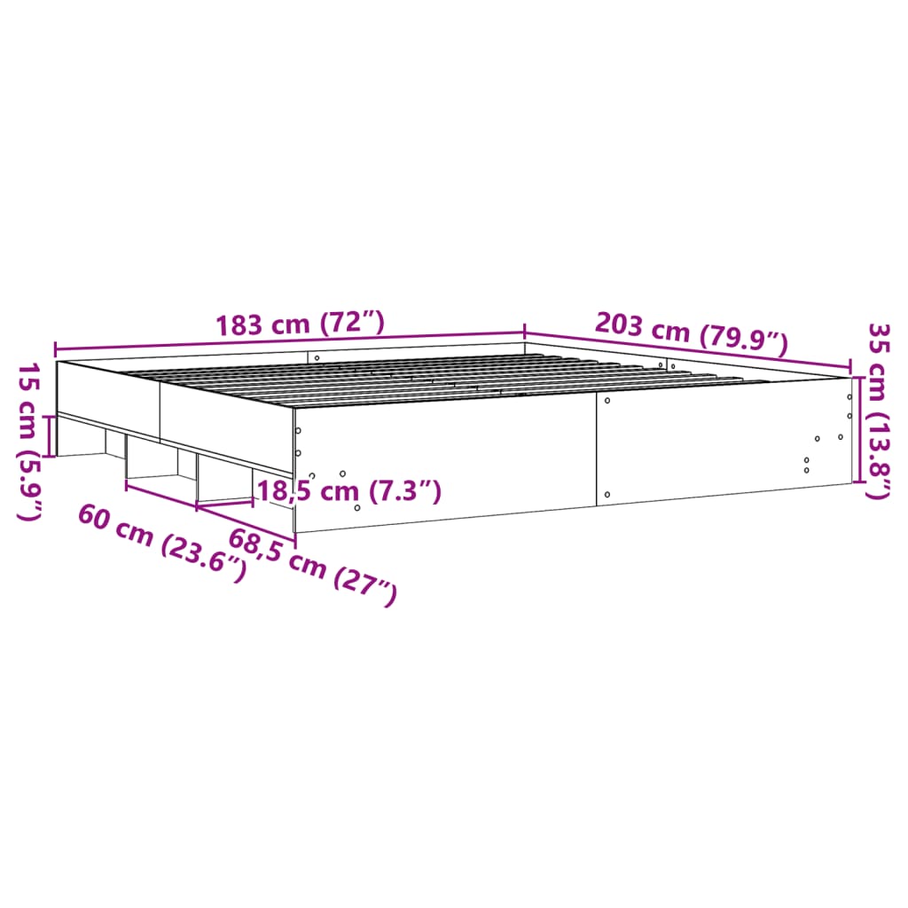 Πλαίσιο κρεβατιού χωρίς στρώμα 180x200 εκ. Επεξεργασμένο Ξύλο