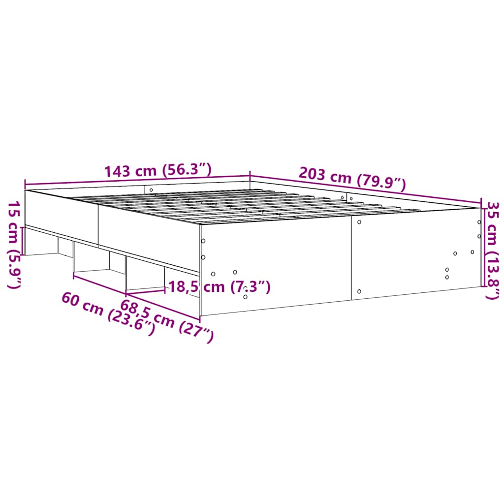 Πλαίσιο Κρεβατιού Γκρι Sonoma 140x200 εκ. Επεξεργασμένο Ξύλο