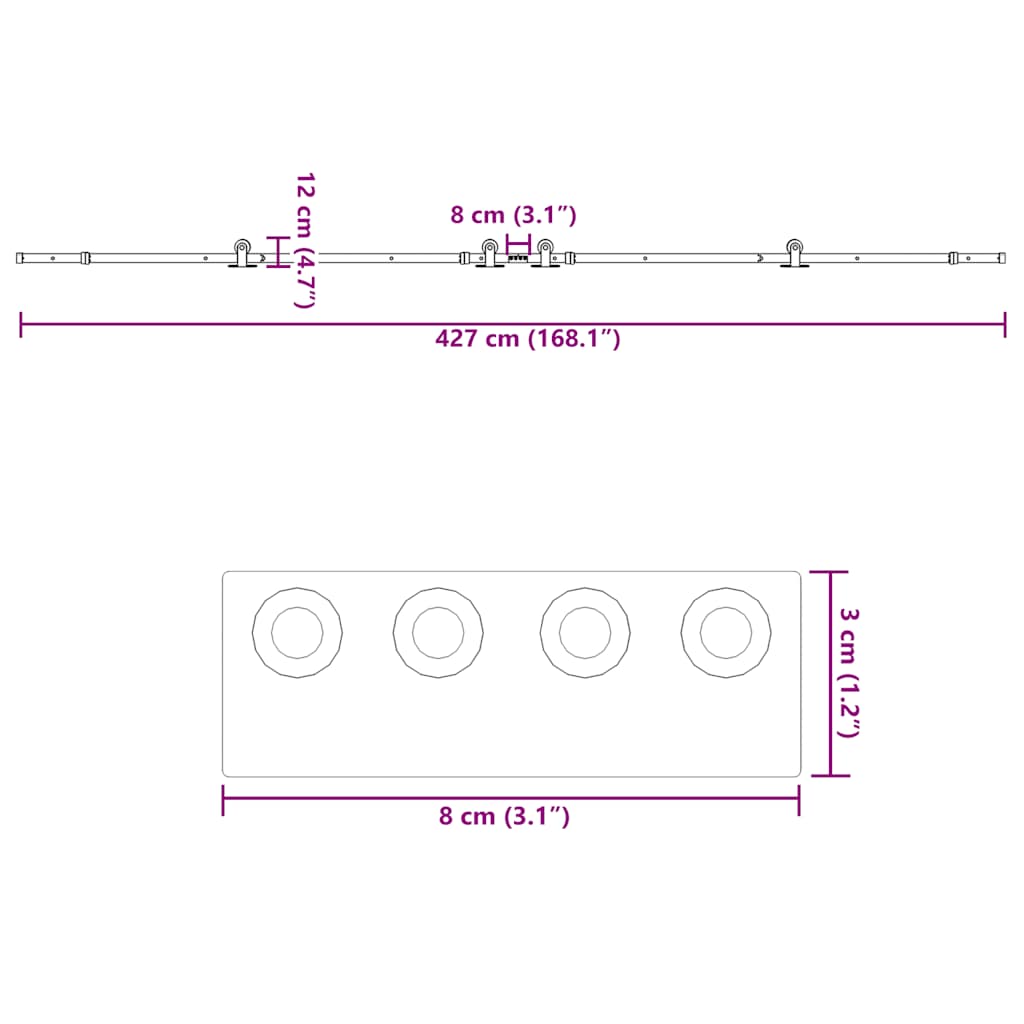 Μηχανισμός Συρόμενης Μεσόπορτας Μαύρος 427 εκ. Ατσάλινος