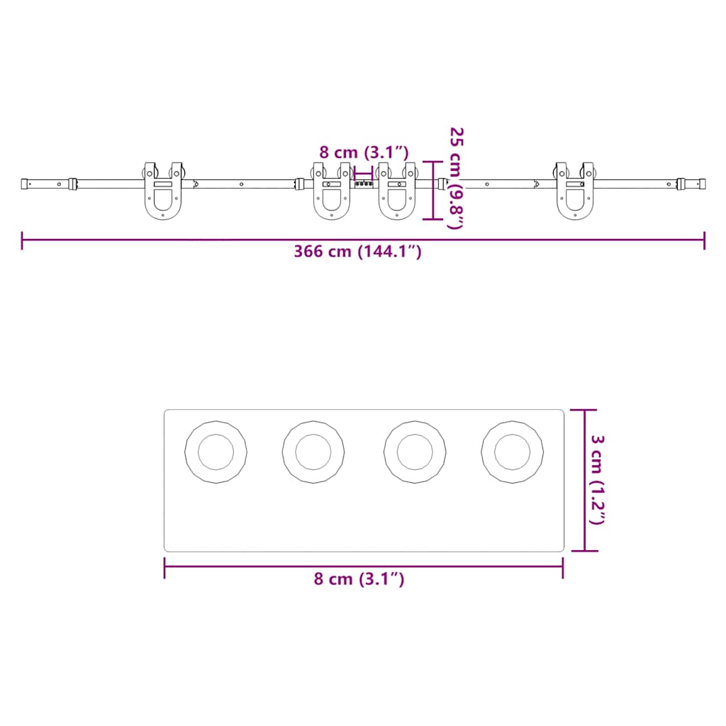 Μηχανισμός Συρόμενης Μεσόπορτας Μαύρος 366 εκ. Ατσάλινος