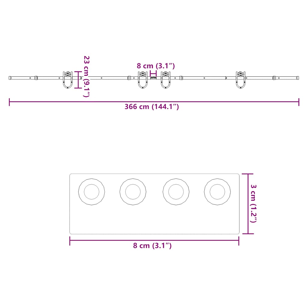 Μηχανισμός Συρόμενης Μεσόπορτας Μαύρος 366 εκ. Ατσάλινος - Pakobazaar