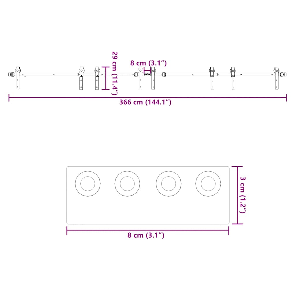 Μηχανισμός Συρόμενης Μεσόπορτας Μαύρος 366 εκ. Ατσάλινος