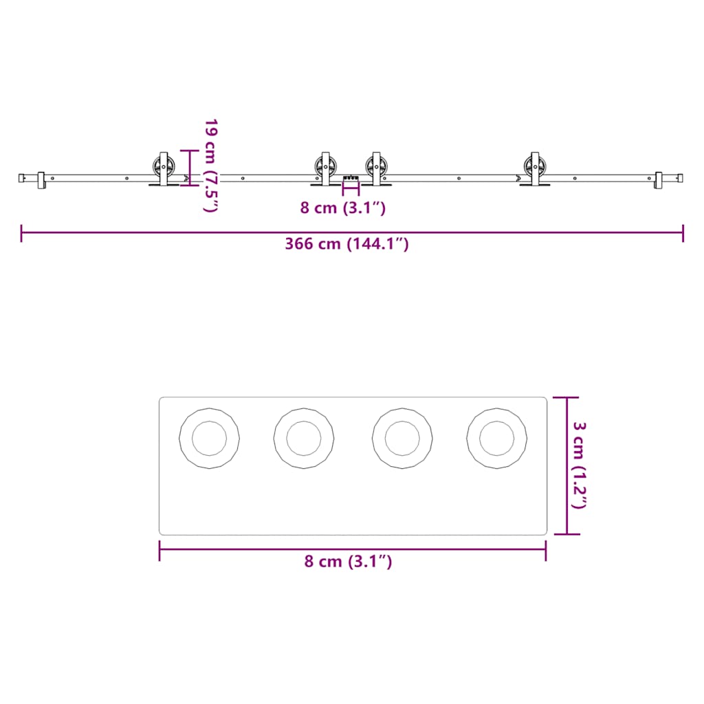 Μηχανισμός Συρόμενης Μεσόπορτας Μαύρος 366 εκ. Ατσάλινος