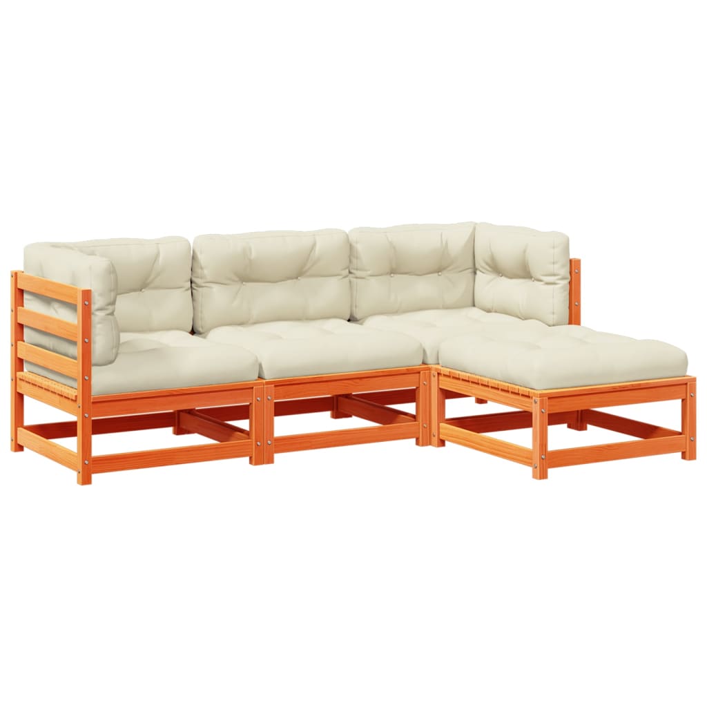 Καναπές Κήπου Σετ 4 τεμ. Καφέ Μασίφ Ξύλο Πεύκου με Μαξιλάρια