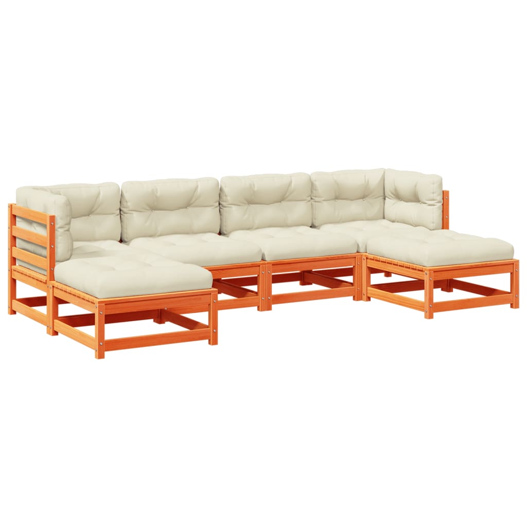 Καναπές Κήπου Σετ 6 τεμ. Καφέ Μασίφ Ξύλο Πεύκου με Μαξιλάρια