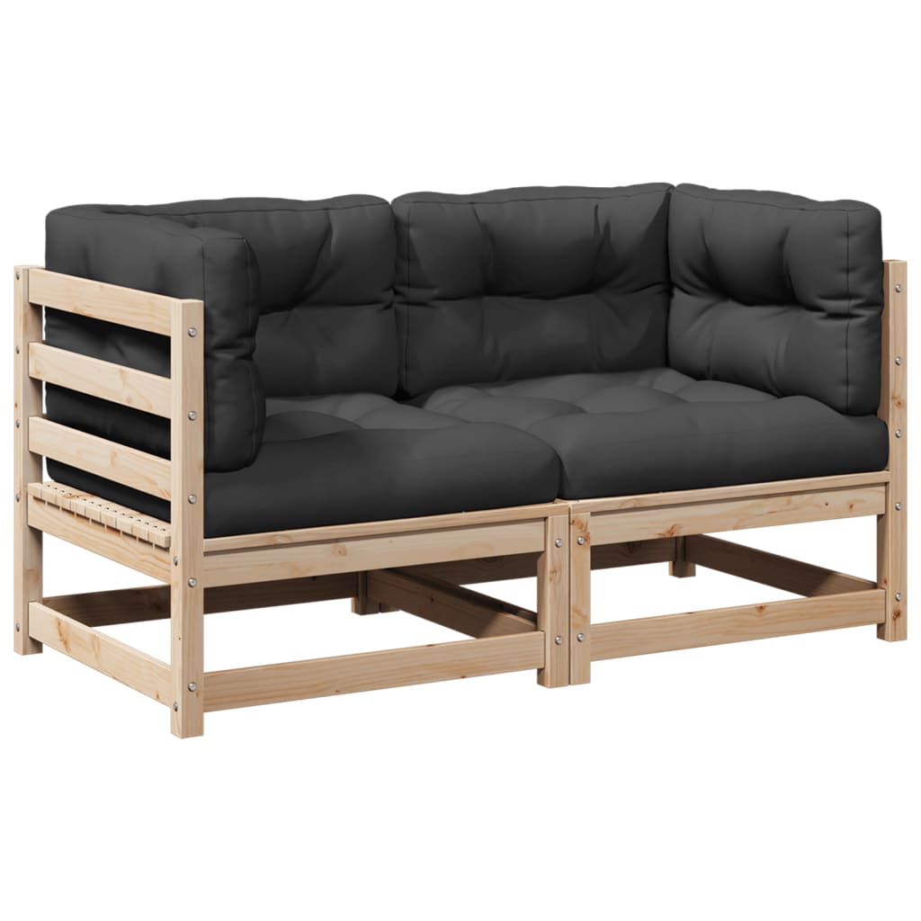 Καναπές Κήπου Σετ 2 Τεμαχίων από Μασίφ Ξύλο Πεύκου με Μαξιλάρια