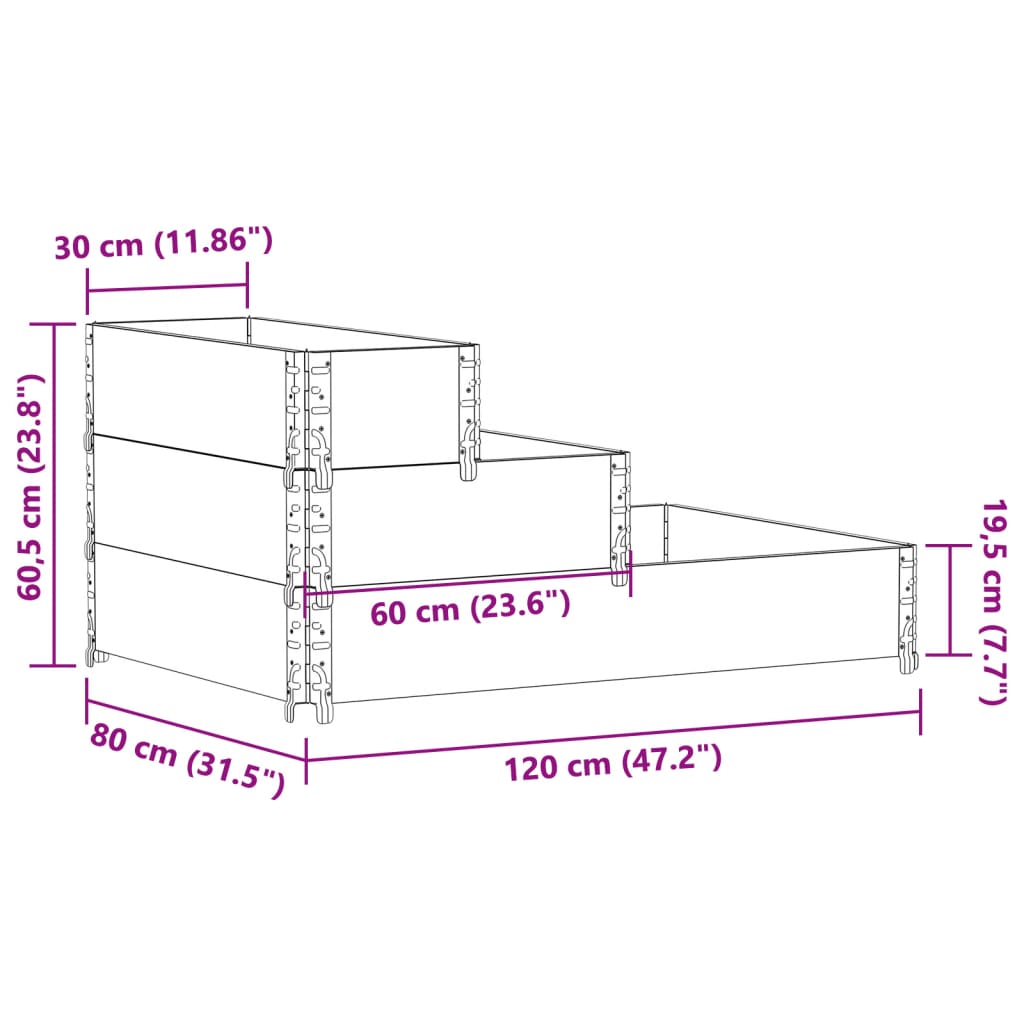 Ζαρντινιέρα Υπερ. 3 Επιπέδων Μαύρη 120x80 εκ. Μασίφ Ξύλο Πεύκου
