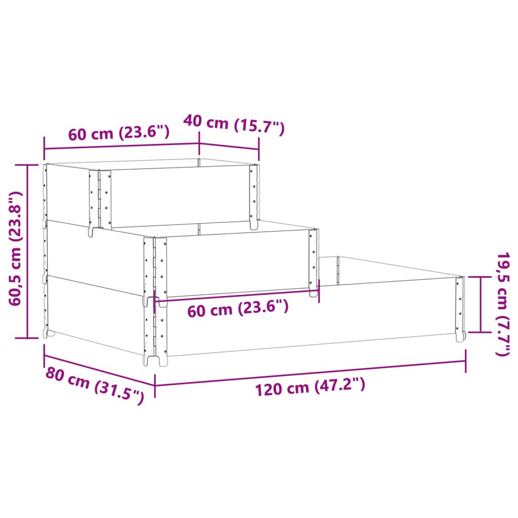 Ζαρντινιέρα Υπερυψωμένη 3 Επιπέδων 120x80 εκ. Μασίφ Ξύλο Πεύκου