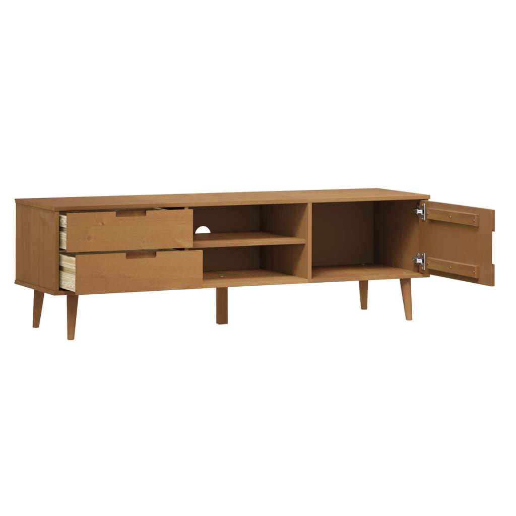 Έπιπλο Τηλεόρασης MOLDE Καφέ 158x40x49 εκ. Μασίφ Ξύλο Πεύκου - Pakobazaar