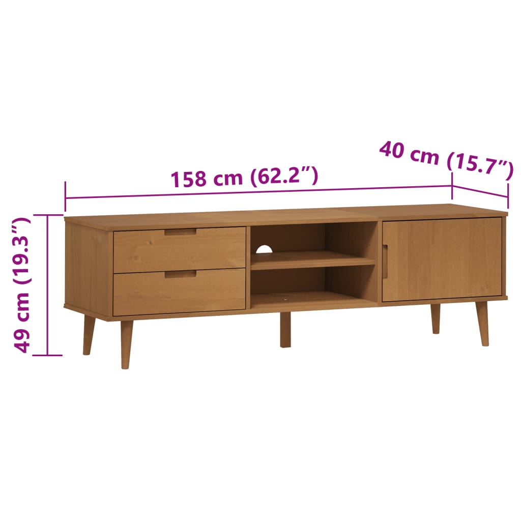 Έπιπλο Τηλεόρασης MOLDE Καφέ 158x40x49 εκ. Μασίφ Ξύλο Πεύκου - Pakobazaar