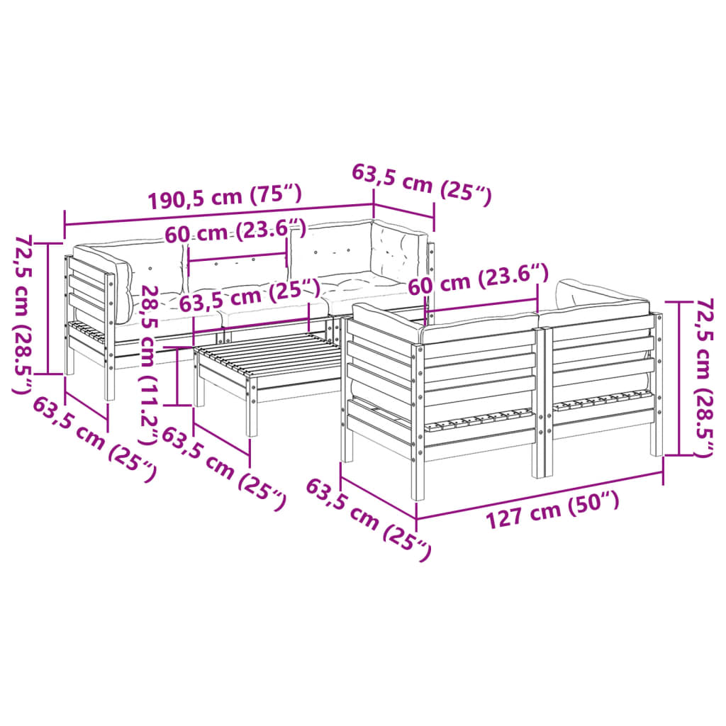 Καναπές Κήπου Σετ 6 Τεμ. Μασίφ Ψευδοτσούγκα Ελάτης Μαξιλάρια - Pakobazaar