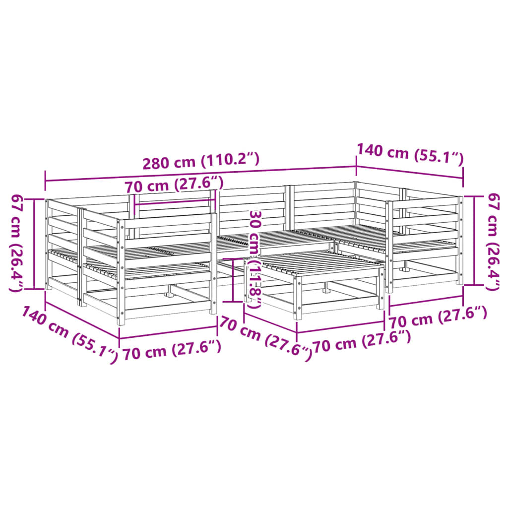 Καναπές Κήπου Σετ 7 Τεμαχίων από Μασίφ Ξύλο Πεύκου