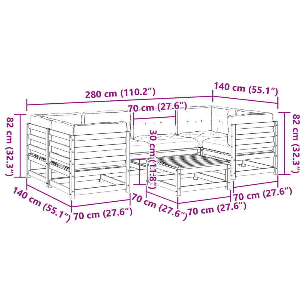 Καναπές Κήπου Σετ 7 Τεμ. Μασίφ Ψευδοτσούγκα Ελάτης Μαξιλάρια - Pakobazaar