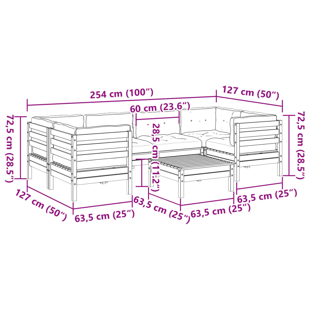 Καναπές Κήπου Σετ 7 Τεμ. Μασίφ Ψευδοτσούγκα Ελάτης Μαξιλάρια