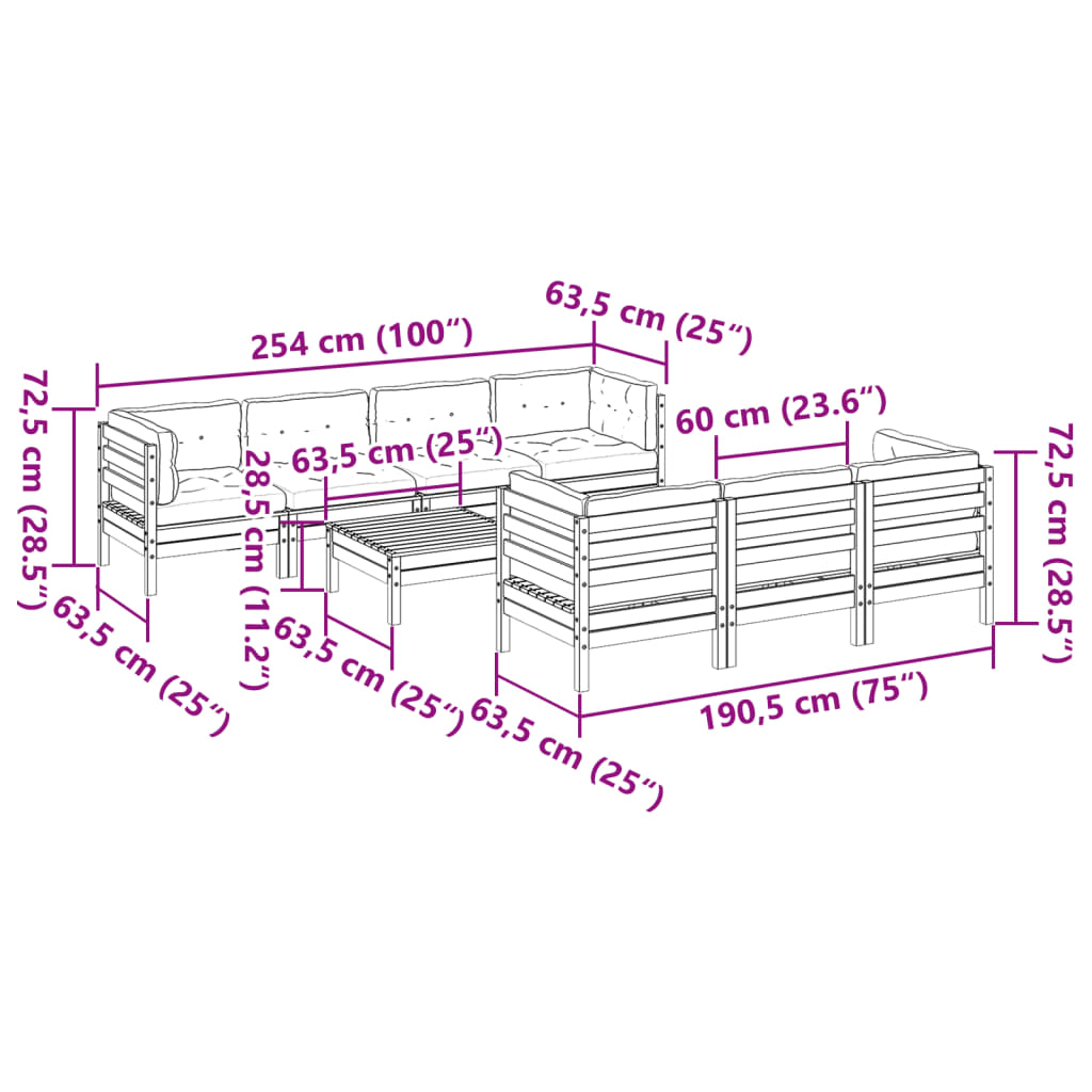 Καναπές Κήπου Σετ 8 Τεμ. Μασίφ Ψευδοτσούγκα Ελάτης Μαξιλάρια - Pakobazaar