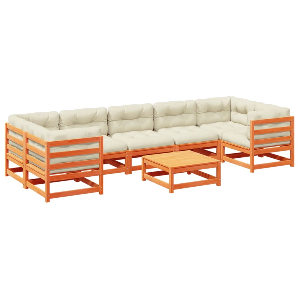 Καναπές Κήπου Σετ 8 τεμ. Καφέ Μασίφ Ξύλο Πεύκου με Μαξιλάρια - Pakobazaar