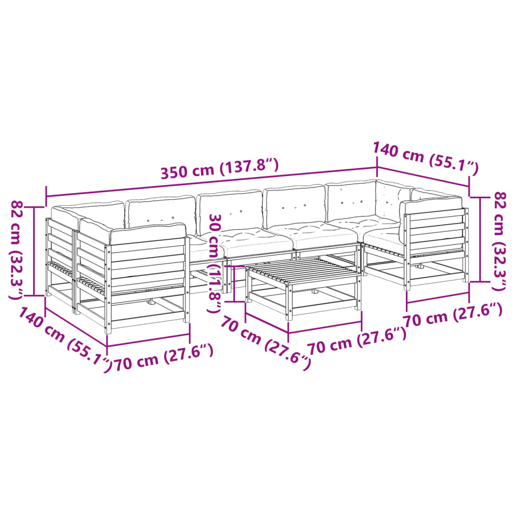 Καναπές Κήπου Σετ 8 Τεμ. Μασίφ Ψευδοτσούγκα Ελάτης Μαξιλάρια - Pakobazaar