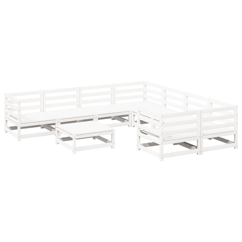 Σαλόνι Κήπου Σετ 9 Τεμαχίων Λευκό από Μασίφ Ξύλο Πεύκου