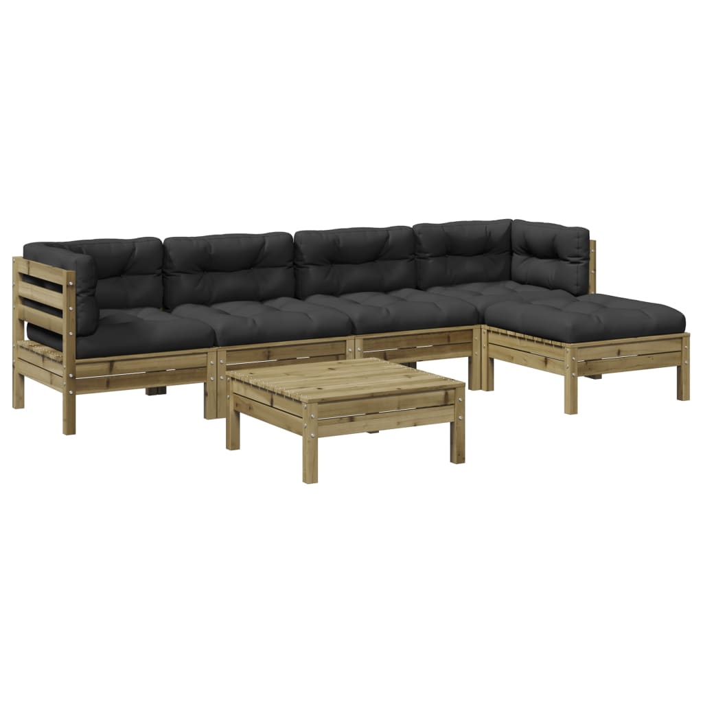 Καναπές Κήπου Σετ 6 τεμ. Εμποτισμένο Ξύλο Πεύκου με Μαξιλάρια