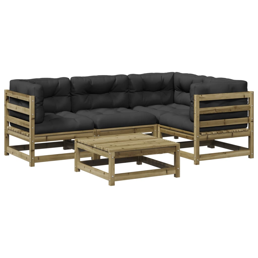 Σαλόνι Κήπου Σετ 5 τεμ με Μαξιλάρια από Εμποτισμένο Ξύλο Πεύκου - Pakobazaar