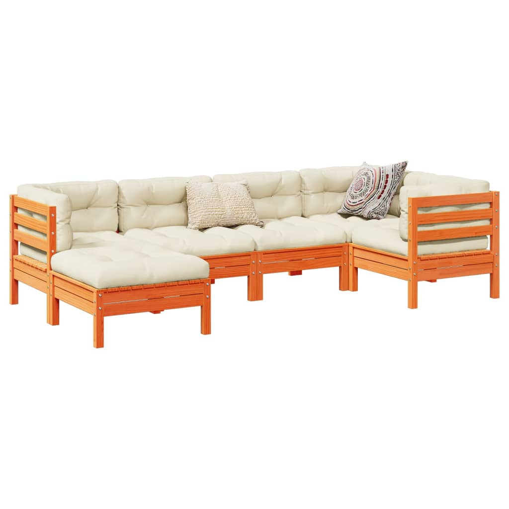 Καναπές Κήπου Σετ 6 τεμ. Καφέ Μασίφ Ξύλο Πεύκου με Μαξιλάρια