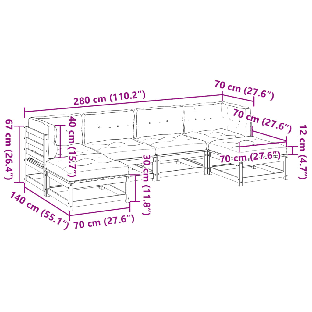 Καναπές Κήπου Σετ 6 Τεμ. Μασίφ Ψευδοτσούγκα Ελάτης Μαξιλάρια - Pakobazaar