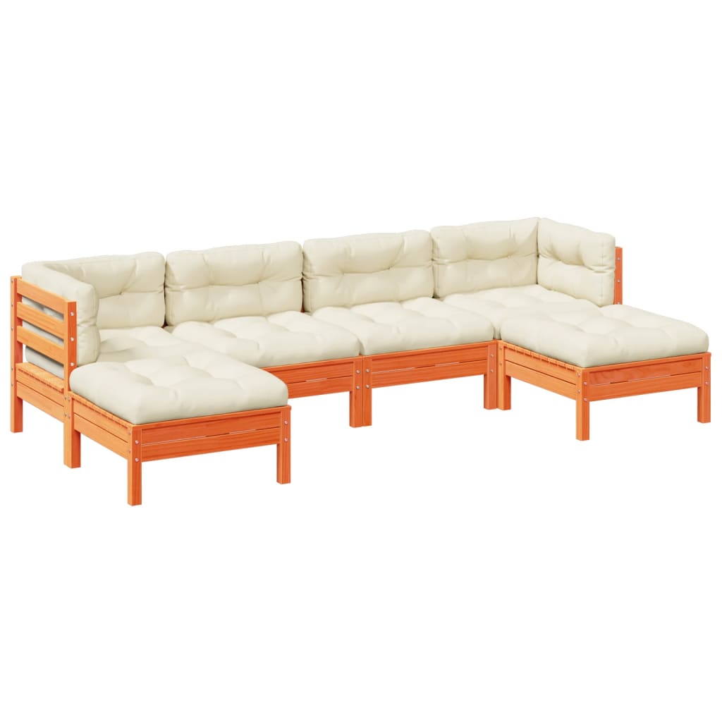 Καναπές Κήπου Σετ 6 τεμ. Καφέ Μασίφ Ξύλο Πεύκου με Μαξιλάρια