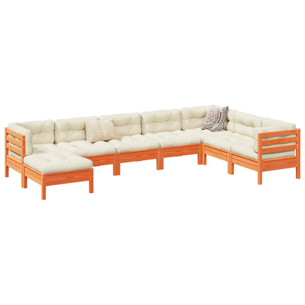 Καναπές Κήπου Σετ 8 τεμ. Καφέ Μασίφ Ξύλο Πεύκου με Μαξιλάρια