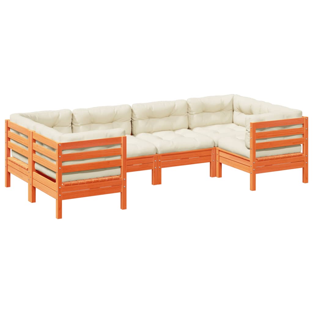 Καναπές Κήπου Σετ 6 τεμ. Καφέ Μασίφ Ξύλο Πεύκου με Μαξιλάρια