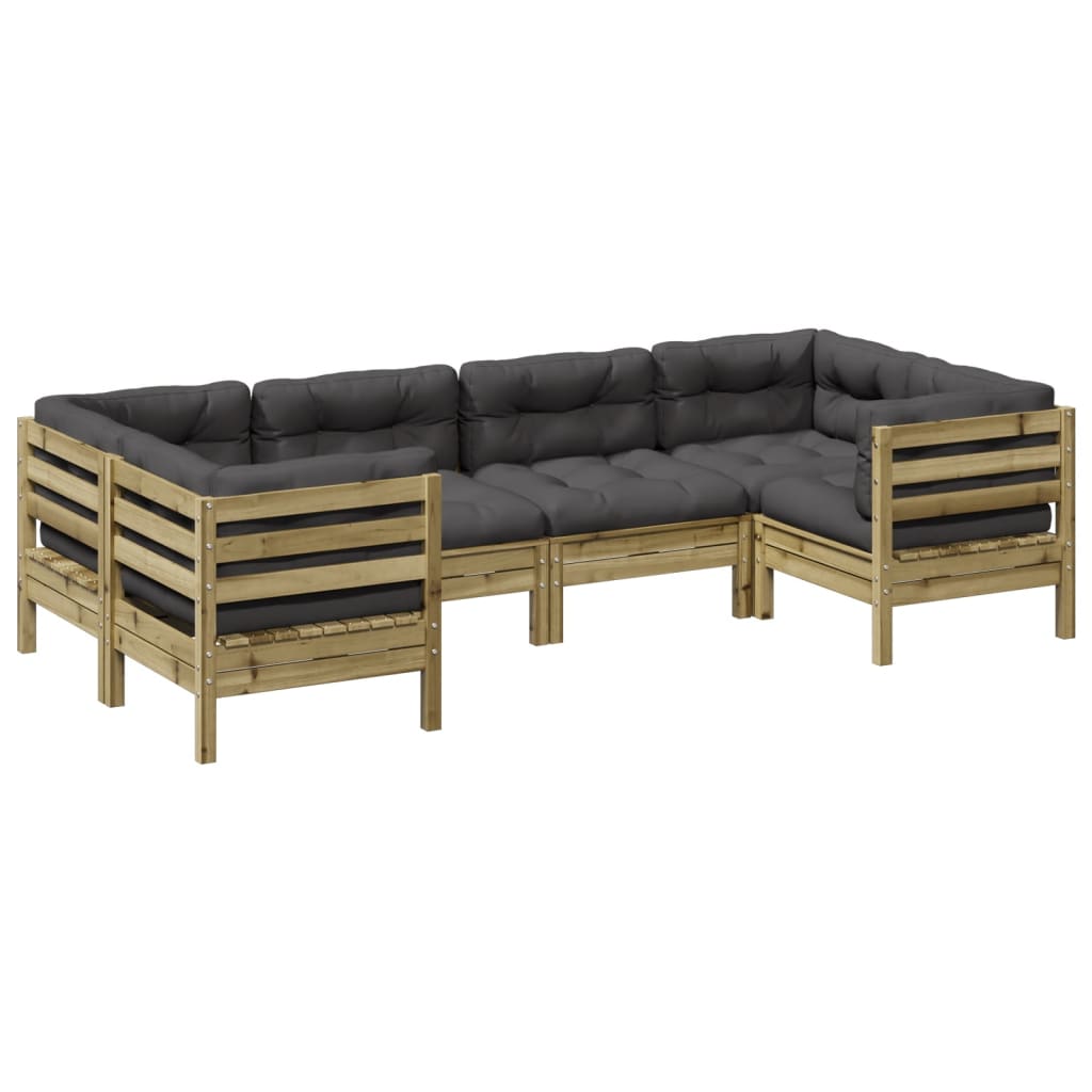 Καναπές Κήπου Σετ 6 τεμ. Εμποτισμένο Ξύλο Πεύκου με Μαξιλάρια