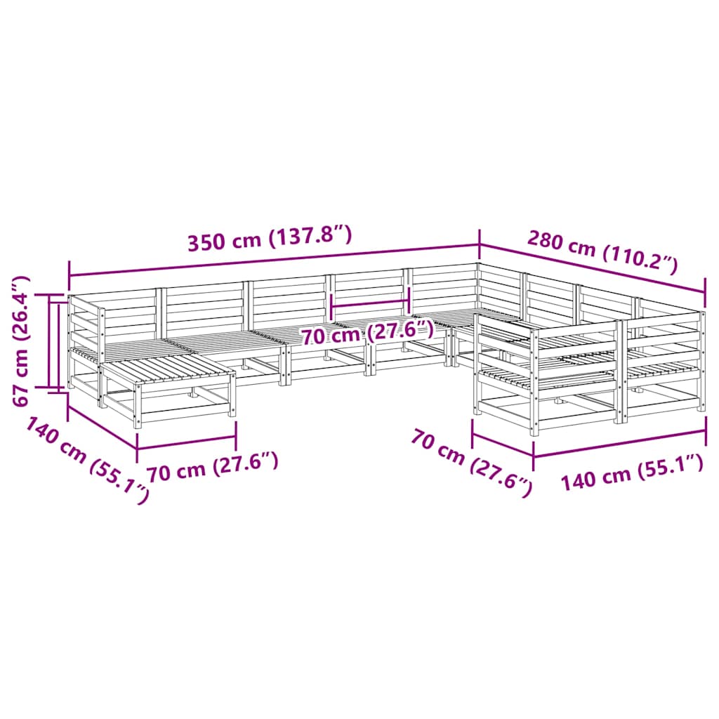 Σαλόνι Κήπου Σετ 10 Τεμαχίων από Μασίφ Ξύλο Πεύκου
