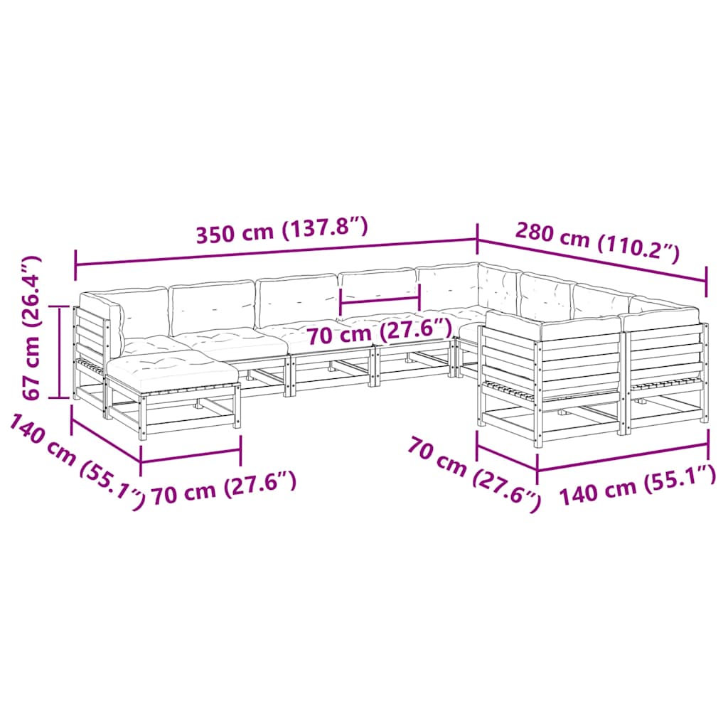 Καναπές Κήπου Σετ 10 Τεμ. Μασίφ Ψευδοτσούγκα Ελάτης Μαξιλάρια - Pakobazaar