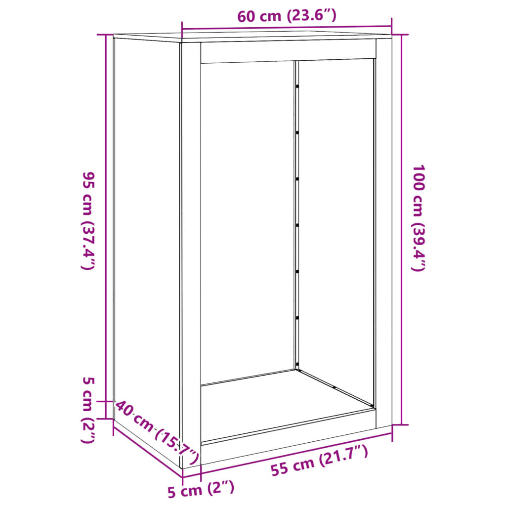 Ράφι για καυσόξυλα  60x40x100 cm Ατσάλι σκληρυθέν στον αέρα - Pakobazaar