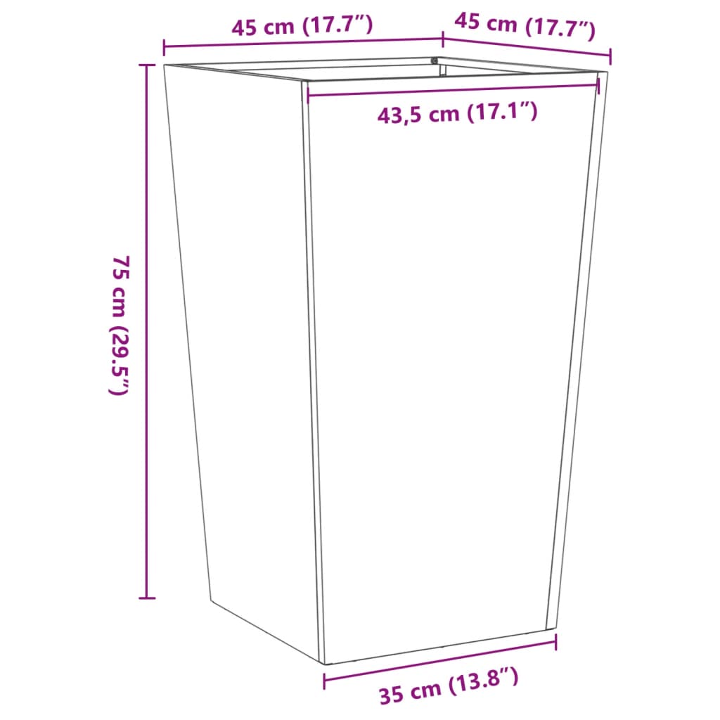 Ζαρντινιέρα Κήπου Μαύρη 45x45x75 εκ. από Ατσάλι