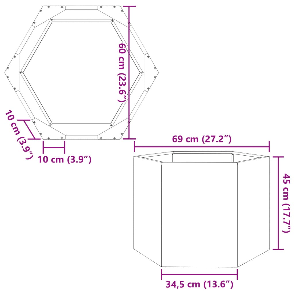Ζαρντινιέρα Κήπου Εξάγωνη Λευκή 69x60x45 εκ. Ατσάλι